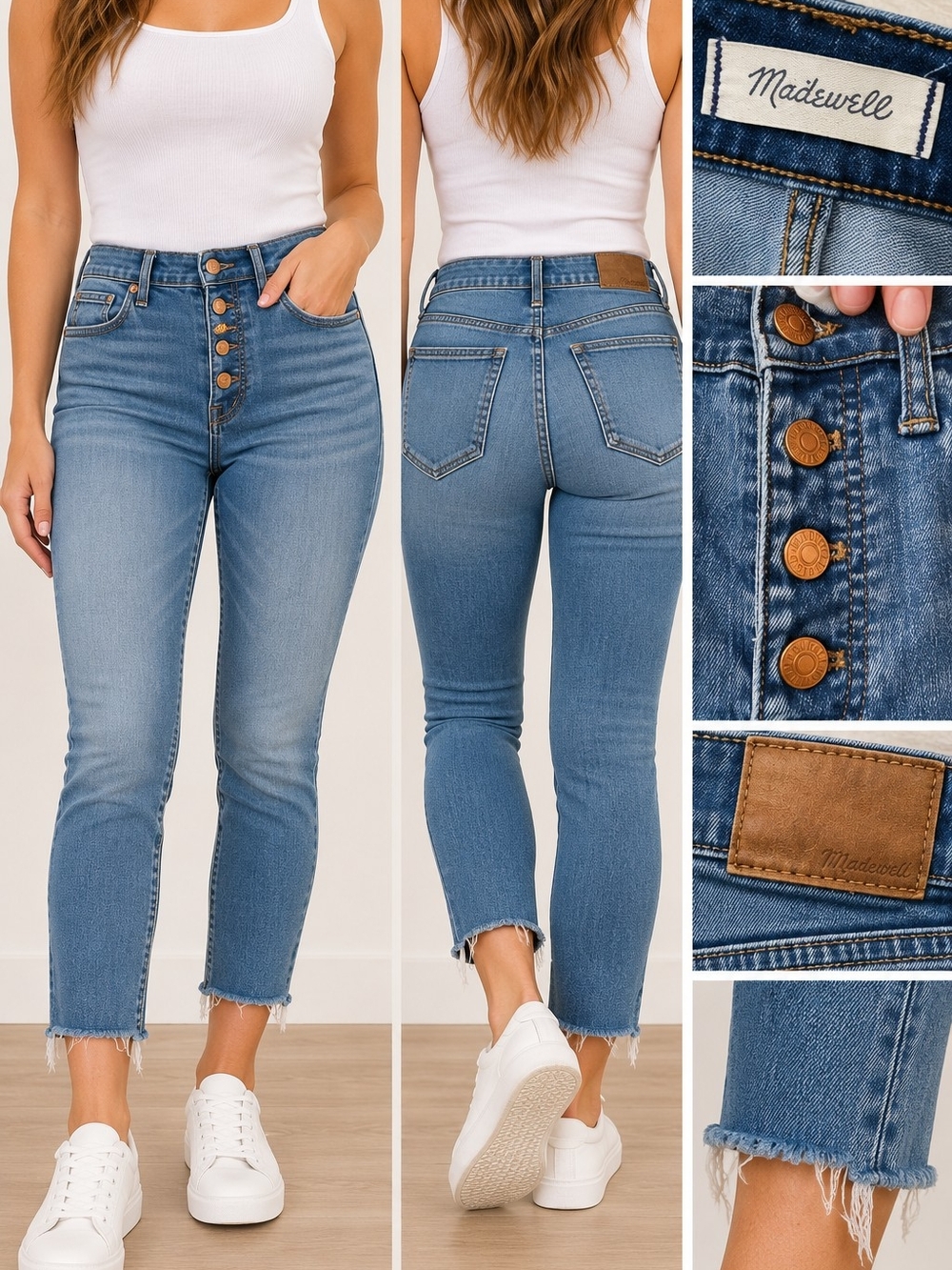 Madewell High-Rise Button-Fly Crop Jeans in Medium Blue
